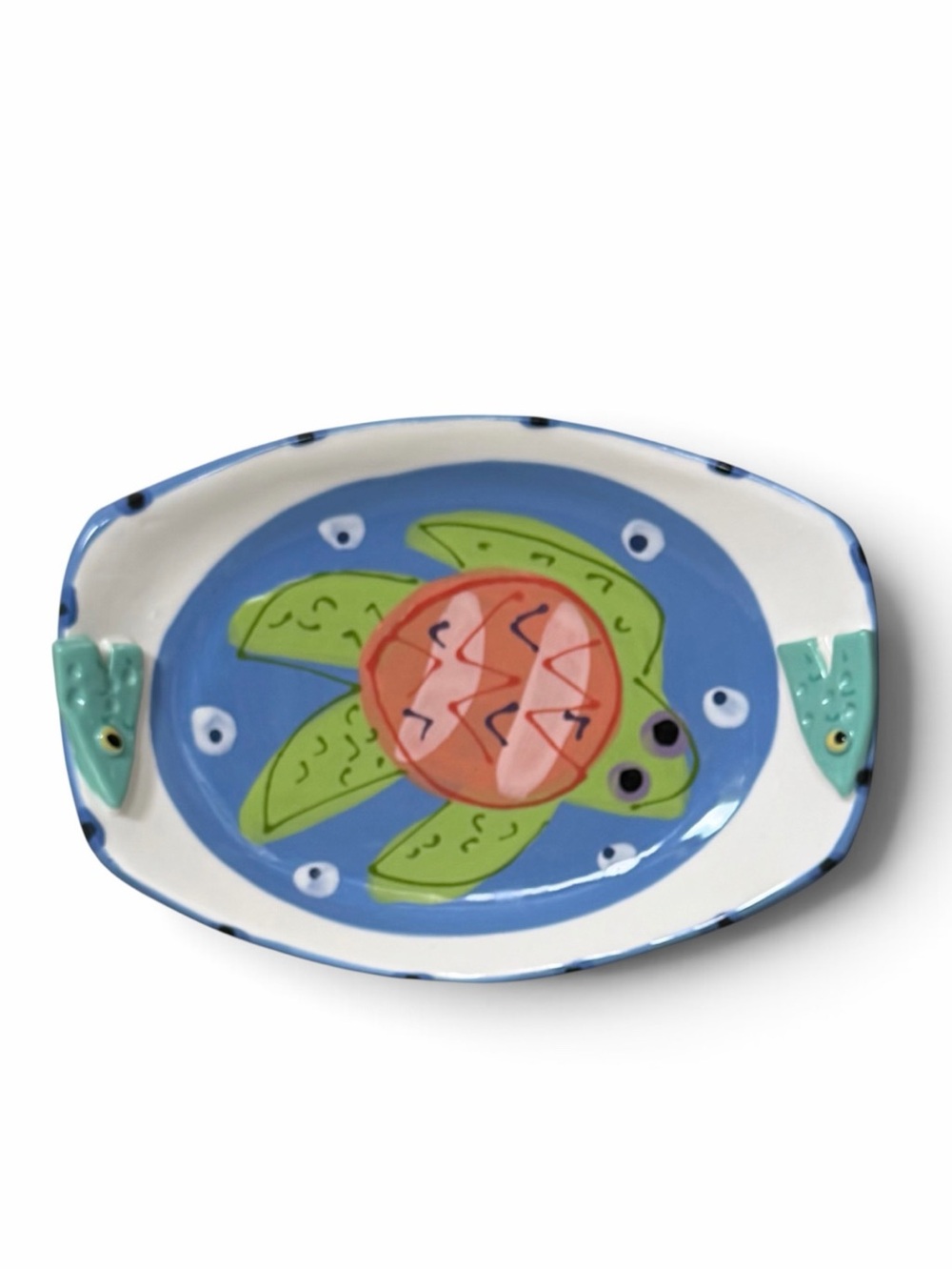 Susan Painter Blue and Green Turtle Hand Painted Ceramic Platter